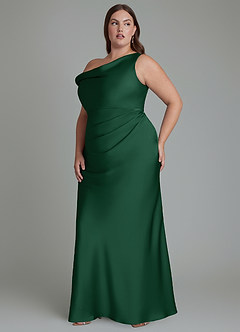 Azazie Emerson Bridesmaid Dresses Dark Green Mermaid Off the Shoulder Stretch Satin Dress image11