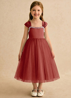 Azazie Yosemite Flower Girl Dresses Terracotta Ball-Gown Sweetheart Neckline Tulle Dress image3