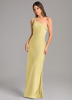 Azazie Monroe Jurken voor bruidsmeisjes Jurk van Stretch Satijn met Zeemeermin One-Shoulder Citroensorbet image3
