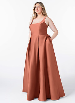 Azazie Neve Brautjungfernkleider Ballkleid mit Taschen Stretch-Satin Kleid Lehm image7