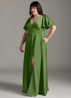 Azazie Kimber Bridesmaid Dresses Basil A-Line Ruched Stretch Satin Dress image4