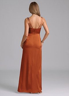 Azazie Leo Bridesmaid Dresses Cinnamon Sheath Pleated Stretch Satin Dress image2