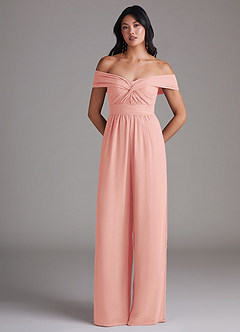 Azazie Lamara Robes de demoiselle d'honneur Combinaison Convertible en Mousseline de soie Épaule décolletée Rosette image3
