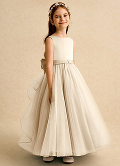 Azazie Lior Flower Girl Dresses Champagne Ball-Gown Pleated Tulle Dress image3
