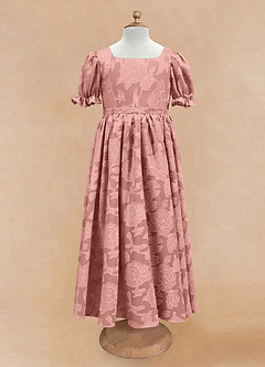 Azazie Joss Robe Demoiselle D'honneur Fillette Robe Trapèze en Blumen-Burnout avec manches Rosette image4