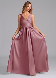 Azazie Keyla Final Sale Vintage Mauve A-Line Pleated Stretch Satin Dress image4