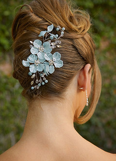 Pince à cheveux blanche à fleurs et cristaux nacrés