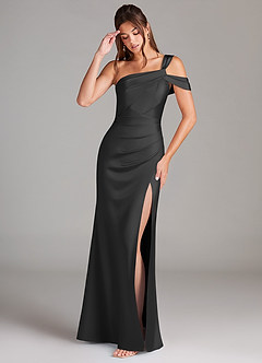 Azazie Wynter Jurken voor bruidsmeisjes Jurk van Stretch Satijn met Kolom Off the Shoulder Zwart image3