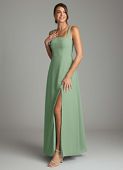 Azazie Debra Bridesmaid Dresses Matcha A-Line with Pockets Chiffon Convertible Dress image5