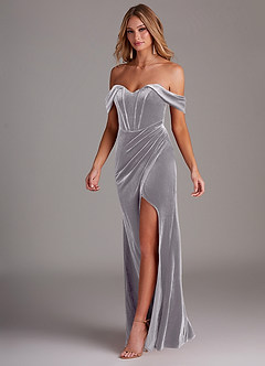 Azazie Jas Bridesmaid Dresses French Lilac Sheath Off-The-Shoulder Corset Velvet Convertible Dress image3