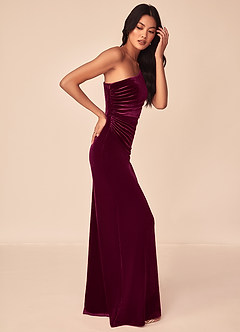 Azazie Argan Bridesmaid Dresses Cabernet Mermaid One Shoulder Pleated Velvet Dress image3