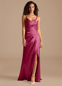 Azazie Deandra Bridesmaid Dresses Burgundy Mermaid Pleated Metallic Satin Dress image4