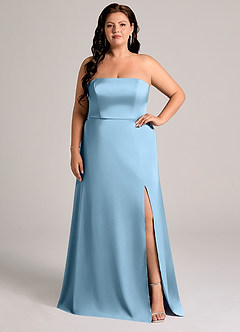 Azazie Wren Bridesmaid Dresses Steel Blue A-Line Strapless Stretch Satin Convertible Dress image6