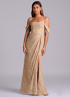 Azazie Johana 신부 들러리 드레스 인어 오프 더 숄더 플로럴 번아웃 바닥 길이 드레스 image6