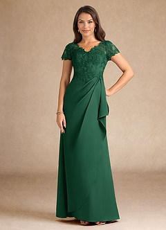Azazie Santa Ana Kleider für die Brautmutter A-Linie Spitze Stretch-Satin Kleid Dunkelgrün image1