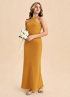 Azazie Doretta Junior Osłona Pofałdowany Szyfon Długość podłogi Młodsza druhna Sukienka image6