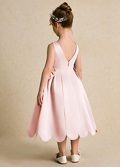Azazie Macaroon Flower Girl Dresses Blushing Pink Ball-Gown Bow Matte Satin Dress image3