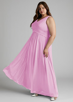 Azazie Flora Bridesmaid Dresses Candy Pink A-Line Pleated Chiffon Dress image12