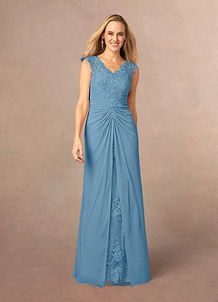 Azazie Jovie Mother of the Bride Dresses Steel Blue A-Line Lace Dress image1