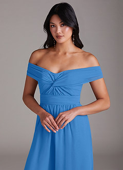 Azazie Lamara Robes de demoiselle d'honneur Combinaison Convertible en Mousseline de soie Épaule décolletée Geai Bleu image7