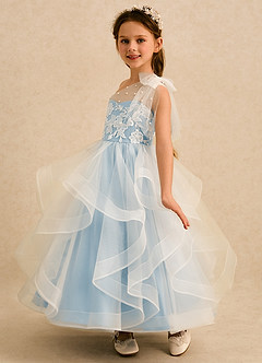 Azazie Zoey Blumenmädchenkleider Ballkleid Spitze Tüll Kleid Himmelblau image5