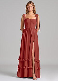 Azazie Anastacia Brautjungfernkleider A-Linie Herzausschnitt Chiffon Kleid Terrakotta image6