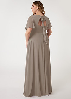 Azazie Kimber Bridesmaid Dresses Taupe A-Line Flounce Sleeve Chiffon Dress image3