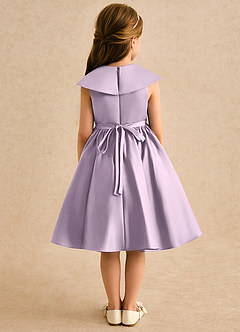 Azazie Acorn Flower Girl Dresses Frosted Lilac A-Line Pleated Matte Satin Dress image2