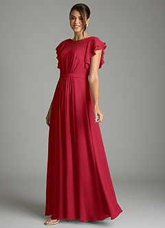 Azazie Daphne Modest Bridesmaid Dresses A-Line Ruffled Chiffon Floor-Length Dress image3