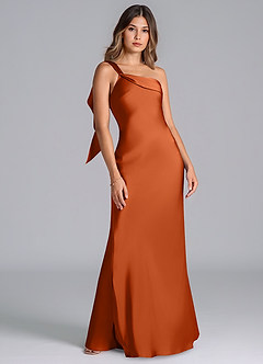 Azazie Driea Brudtärnklänningar Klä av Sjöjungfru i Stretch Satin Ena axeln Bränd Apelsin image7