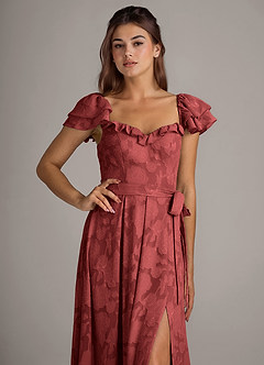 Azazie Aricella Bridesmaid Dresses Terracotta A-Line Corset Floral Burnout Dress image6