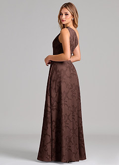 Azazie Phaedra Bridesmaid Dresses Ganache A-Line One Shoulder Floral Burnout Dress image2