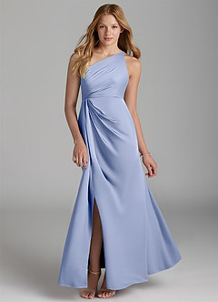 Azazie Mika Junior Robe Trapèze en Satin extensible Plissée Eis image1