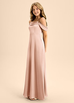 Azazie Anselie Junior Rose Gold A-Line Off the Shoulder Stretch Satin Dress image6