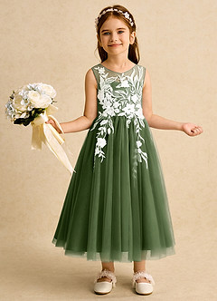 Azazie Sundae Blumenmädchenkleider Ballkleid Spitze Kleid Olivgrün image1