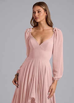 Azazie Karan Brautjungfernkleider A-Linie Langarm Chiffon Kleid Puderrosa image6