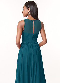 Azazie Nina Bridesmaid Dresses Ink Blue A-Line Pleated Chiffon Dress image3