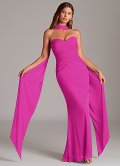 Azazie Katelyn Robes de demoiselle d'honneur Robe Fourreau Convertible en Maille Sans bretelle Fuchsia image1