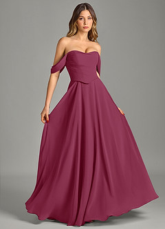 Azazie Chelsey Abiti da Damigella Abito Convertibile A-Line in Chiffon a Spalla Scoperta Gelso image5