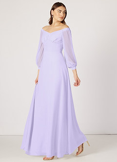 Azazie Rubina Bridesmaid Dresses A-Line Long Sleeve Chiffon Floor-Length Dress image3