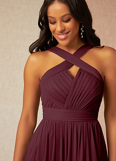Azazie Hillian Abiti da Damigella Abito A-Line in Maglia con Scollo Halter a Pieghe Cabernet image5