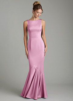 Azazie Tamera Bridesmaid Dresses Candy Pink Mermaid Pleated Stretch Satin Dress image4