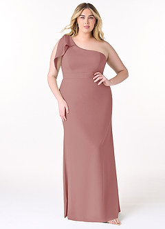 Azazie Rinna Bridesmaid Dresses Dusty Rose Mermaid One Shoulder Stretch Crepe Dress image5