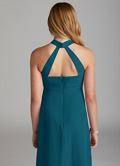 Azazie Clarice Junior Ink Blue A-Line Side Slit Chiffon Dress image6