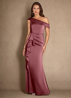 Azazie Hamptons vestidos de madre de la novia Vestido de Rosa Del Desierto de Satén Elástico de Corte En A con Plisado image4