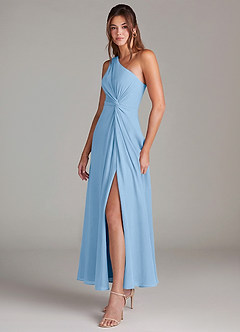 Azazie Brooke Bridesmaid Dresses Powder Blue A-Line One Shoulder Chiffon Dress image3