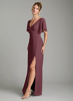 Azazie Ambrosia Bridesmaid Dresses Sangria A-Line Pleated Chiffon Dress image4