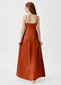 Azazie Kaylee Junior Paprika A-Line with Belt Stretch Satin Dress image2