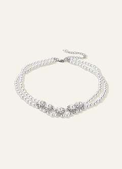front Double Pearl Floral Choker Necklace