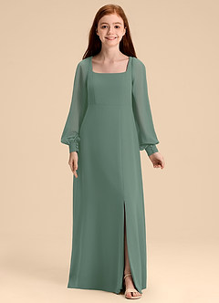 Azazie Bondi Junior Eucalyptus A-Line Blouson Chiffon Dress image5